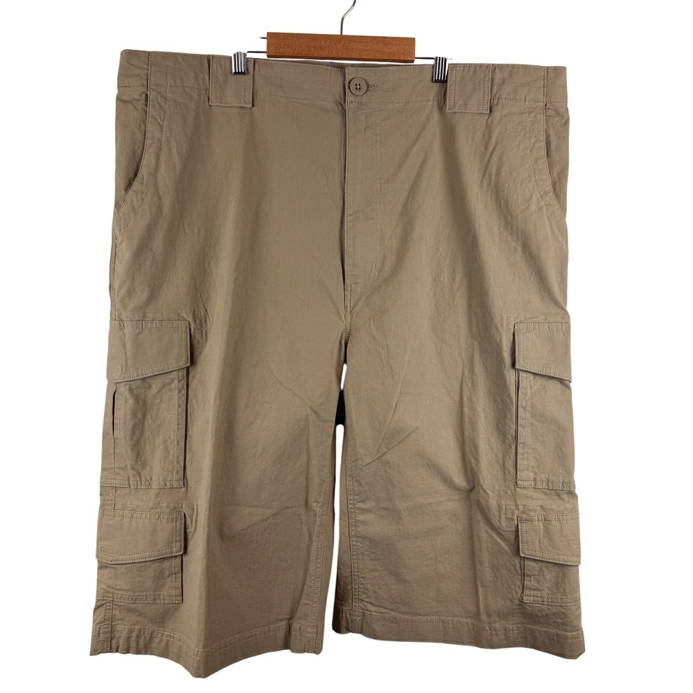 Roundtree & Yorke Cargo Shorts Mens 42W Khaki Tan Cotton Stretch Ripstop Utility